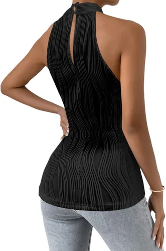 Miniatura 2 de SOFIA'S CHOICE Camiseta sin mangas sexy con cuello halter para mujer, con textura cruzada