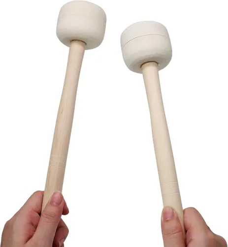 Miniatura 7 de Luomorgo 1 par de mazos de bombo de marcha, palitos de percusión de tambor de fieltro de lana con mango de madera, palos de percusión de timbales