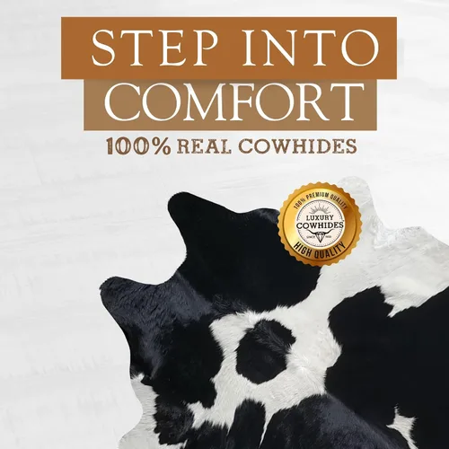 Miniatura 4 de Sunshine Cowhides Alfombra de piel de vaca 100 % auténtica, color blanco y negro, alfombra de estilo moderno de piel de animal y alfombra para sala