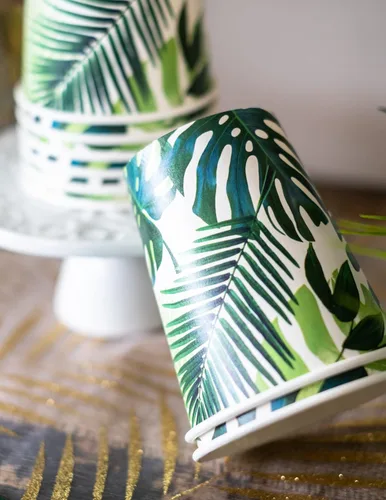 Miniatura 3 de Talking Tables 8 tazas de papel de hoja de palma tropical para fiesta, perfectas para barbacoas de verano, Luau hawaiano, cumpleaños de la selva