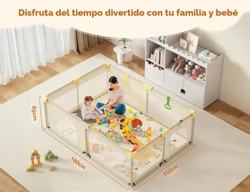 Miniatura 6 de CoziBB Corralito para bebés con alfombra, 71" × 59" corralito extra grande para niños pequeños, patio de juegos, cerca para bebés área de juego