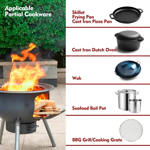 Miniatura 2 de Estufa de leña multifunción con parrilla, parrilla de carbón portátil grande, estufa de cohete de camping para cocinar al aire libre/patio trasero