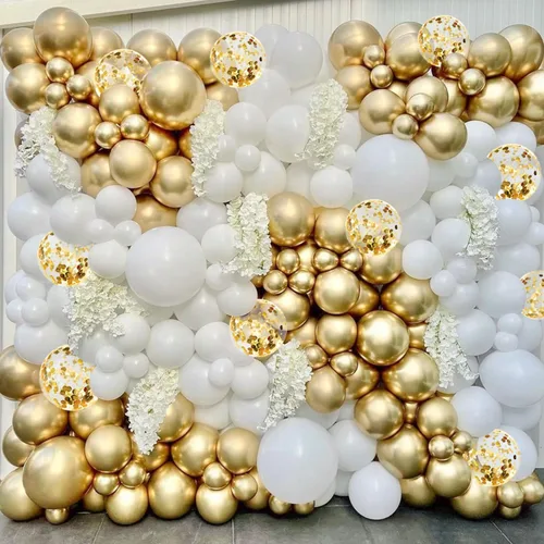 Miniatura 6 de Kit de arco de globos dorados metálicos de 135 piezas de diferentes tamaños de 18, 12, 10, 5 pulgadas, kit de arco de globos dorados cromados