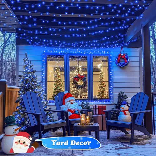 Miniatura 2 de JMEXSUSS 500 luces LED azules de Navidad al aire libre, 173 pies, 8 modos, tira de luces de Navidad, impermeable, luz LED azul para árbol enchufable