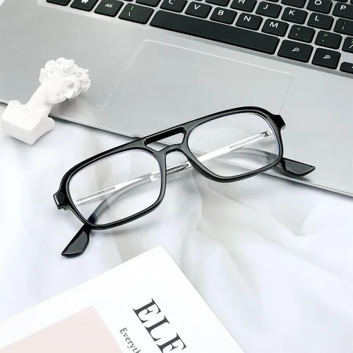 Miniatura 4 de FEISEDY Gafas de lectura retro cuadradas con bloqueo de luz azul para mujeres y hombres de los años 70, anteojos planos de aviador antifatiga