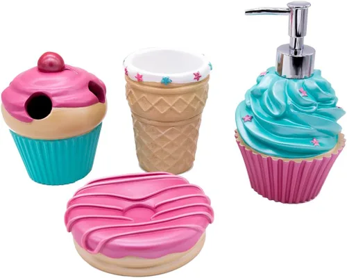 Miniatura 8 de Juego de accesorios de baño organizador completo con dispensador de loción/jabón de batido, taza de baño de tubo de huevo/vaso, jabonera de dona