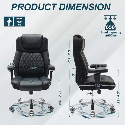 Miniatura 2 de Silla de oficina grande y alta de 650 libras, sillas de oficina resistentes con ruedas dobles de goma, silla de escritorio extra ancha, soporte