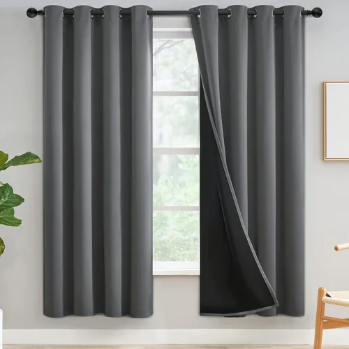 Miniatura 201 de Yakamok Cortinas negras, cortinas de ventana con aislamiento térmico y eficiencia energética para dormitorio, cortinas opacas completas y cortinas