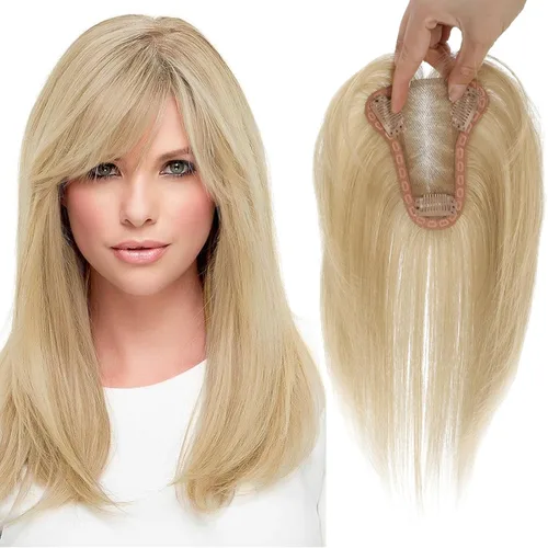 Miniatura 8 de Toppers de cabello humano real para mujer, con cabello delgado, con clip de flequillo (negro)