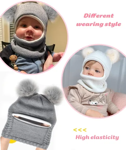 Miniatura 7 de Camptrace Conjunto de bufanda y gorro de invierno para bebés y niños con forro polar y capucha
