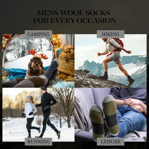Miniatura 6 de SIMIYA Calcetines de senderismo de lana merino para hombre, 5 pares gruesos, cálidos, térmicos de invierno para clima frío (talla EE. UU. 7-13)