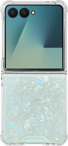 Miniatura 28 de Abbery Funda transparente para Samsung Galaxy Z Flip 3 5G, transparente y con diseño de purpurina bonita con purpurina floral prensada de Rosa