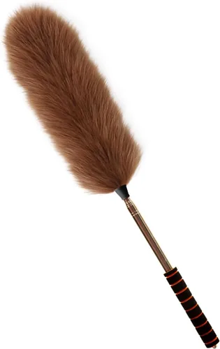 Miniatura 8 de Plumero de lana de cordero de 16 pulgadas de largo, mango de madera maciza, correa para colgar de cuero para limpiar ventiladores de techo, Marrón