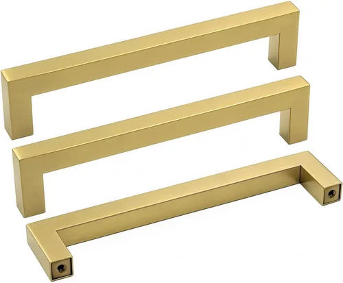 Miniatura 18 de Goldenwarm Paquete de 10 manijas cuadradas de bronce champán de 3 pulgadas (2.992 in) para armarios de cocina, armarios, aparadores y accesorios