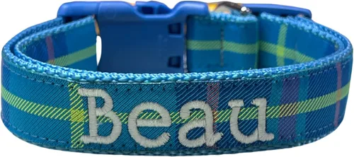 Miniatura 20 de Collar de perro bordado personalizado a cuadros, collares de tartán, nombres para perros pequeños, medianos y grandes