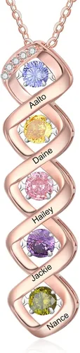 Wendy Made Collar personalizado con nombre para la familia con 1-6 piedras natales, collar de piedra natal de la madre personalizado para mamá con