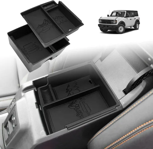 TripleAliners Organizador de consola central Compatible con Ford Bronco 2021-2024 (No para Sport) Accesorios Bronco Caja de almacenamiento de