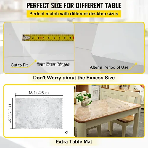 Miniatura 6 de VEVOR - Cubierta de mesa de plástico, 36 x 60 pulgadas, protector de mesa transparente de 1.5 mm de grosor, tapete de escritorio transparente