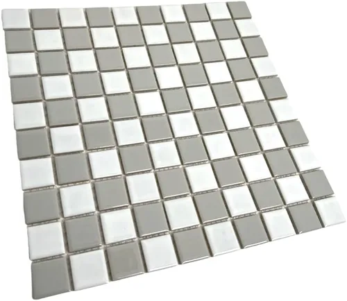 Miniatura 4 de Tenedos Mosaico cuadrado de porcelana a cuadros gris y blanco, aspecto brillante, 1-1/8 x 1-1/8 pulgadas para suelos de baño, paredes, salpicaduras