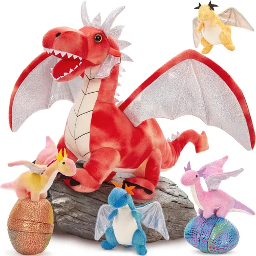 Miniatura 9 de MaoGoLan 7 animales de peluche gigantes de dragón, juguete de peluche de dragón de 22 pulgadas con 4 bebés y 2 huevos en el vientre de mamá, juego