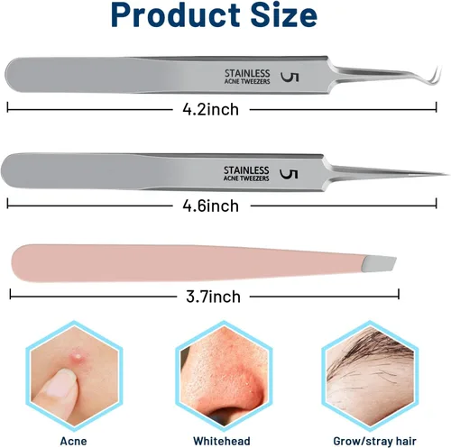 Miniatura 5 de WSYUB Pinzas para eliminar puntos negros, pinzas de pelo encarnado, extractor de espinillas de precisión, pinzas de celda, pinzas para cabello
