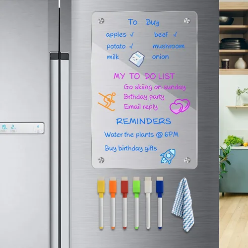 Miniatura 11 de JonXon Tablero magnético de menú acrílico de 8 x 12 pulgadas para cocina, calendario semanal acrílico para refrigerador, planificador de comidas
