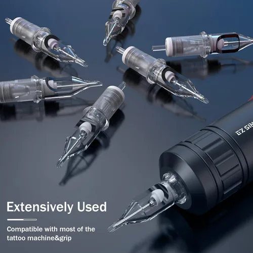 Miniatura 7 de EZ 100 agujas de cartucho de tatuaje Revolution surtidas 3RL 5RL 7RL 5RS 7RS 7M1 9M1 11M1 9CM 15CM con 2 agarres de aluminio agujas de tatuaje