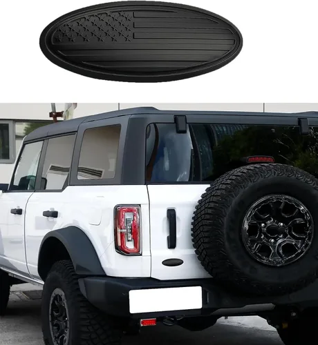 Emblema de superposición de 5 pulgadas para puerta trasera ovalada de bandera negra americana para Ford Bronco 2021-2023 (negro mate)