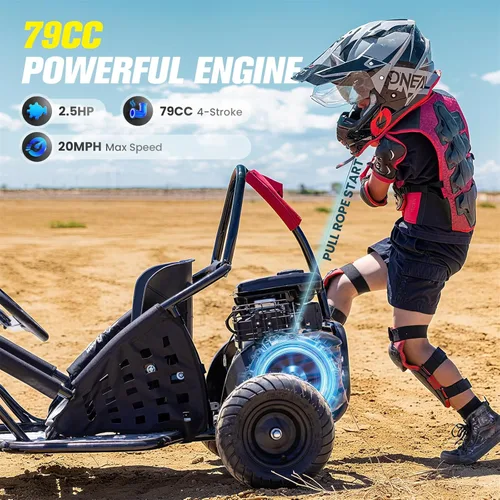 Miniatura 4 de HOVER HEART 79cc 4-Stroke Gas Go Kart, 2.5HP todoterreno GoKart aprobado por EPA con marco tubular de acero, cinturón de seguridad, neumáticos todo
