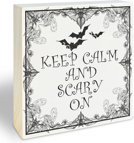 Miniatura 11 de Letrero de madera de Halloween de 5 pulgadas – Everyone Here Is A Little Batty – Letrero de madera rústica de murciélagos espeluznantes – Decoración