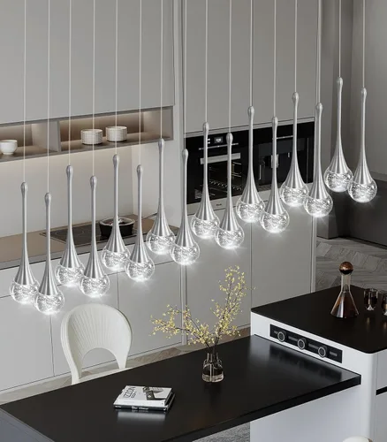 Miniatura 8 de 16 Luces Moderna Lámpara de Techo de Cristal con Diseño Glam para Techos Altos, Lámpara Colgante LED Regulable para Escalera, Vestíbulo, Entrada