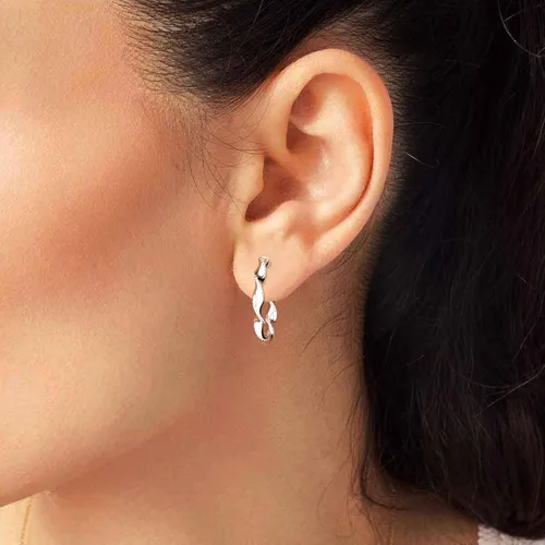 Miniatura 4 de DECADENCE Aretes de aro de plata de ley con borde de corte de diamante pulido para mujer, aretes de aro redondos de 0.16 x 0.98 pulgadas Cierre