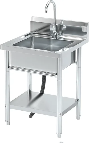 Fregadero utilitario de acero inoxidable de 20 pulgadas con plomería de agua fría/caliente y estante para cocina, baño, lavandería Fregadero de