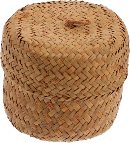 Miniatura 10 de Caja tejida hecha a mano de la cesta de la flor de la paja mini maneja redonda de la cesta