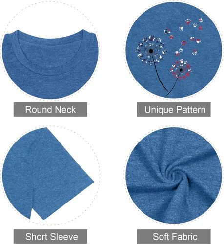 Miniatura 4 de Camiseta de verano para mujer, talla grande, con diente de león, manga corta, cuello redondo, holgada, casual