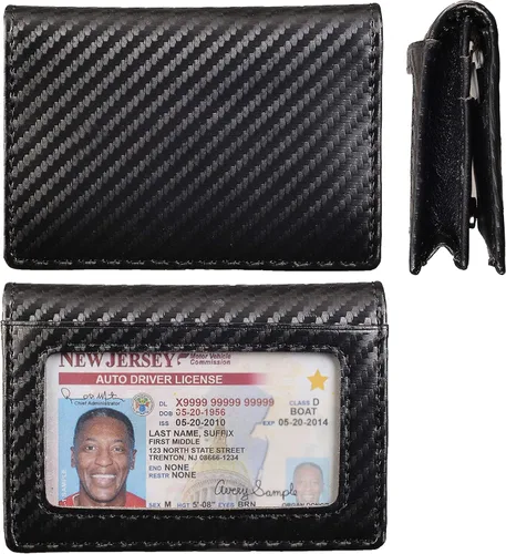 Miniatura 4 de RFID Cuero Genuino Bifold ID/Business Tarjeta de Crédito Caso Titular para Hombres Delgado Bolsillo Frontal Billetera Botón Negro