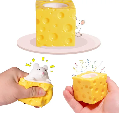 Juguetes estrujables para el estrés, novedosos juguetes para apretar con queso, ratón, juguete para aliviar el estrés Blanco