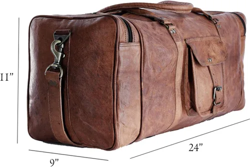 Miniatura 6 de Bolsa de cuero de lona de 32 pulgadas, grande, para viaje, gimnasio, deporte, fin de semana, de noche, por Komal's Passion Leather, Marrón, Classic