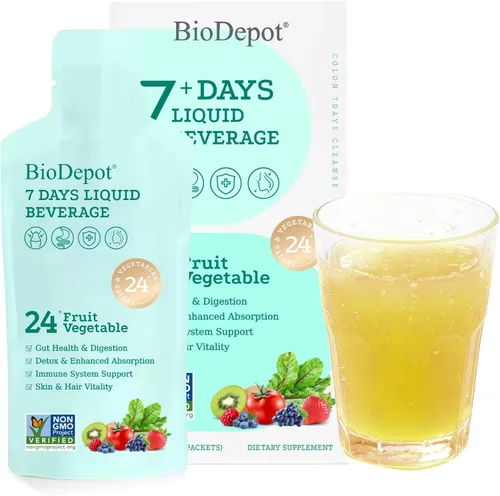 7 días de limpieza del colon bebida líquida para la salud intestinal, desintoxicación y limpieza para mujeres y hombres, 24 complejo de frutas y