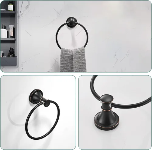 Miniatura 4 de Hoimpro Juego de Accesorios de Baño de Bronce Frotado con Aceite, Conjunto de 4 Piezas de Herrajes de Montaje en Pared con Barra Portatollas Bronce