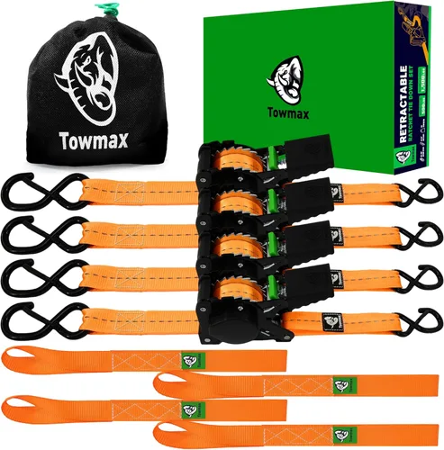 Miniatura 13 de Correas de trinquete retráctiles (paquete de 4) – Correas de trinquete autorretractables de 1 pulgada x 10 pies con bucles suaves, correas de amarre
