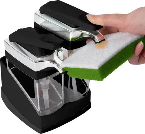 Miniatura 3 de Casabella Sider Duo - Dispensadores de jabón para fregadero con esponja, negro y cromado