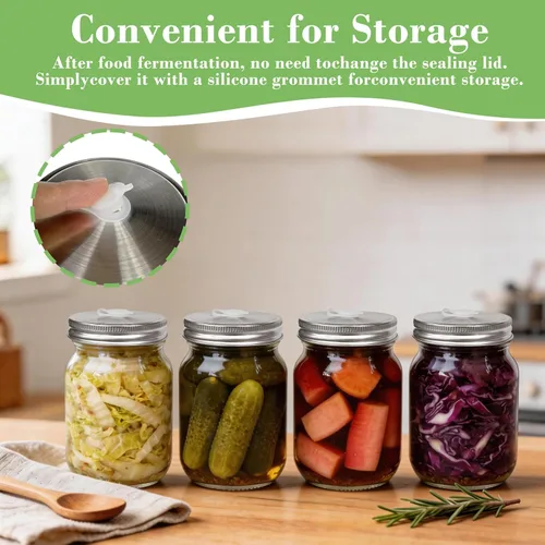 Miniatura 7 de Kit de fermentación de tarros de masón de boca ancha con 4 tapas de fermentación, 4 pesos de fermentación de vidrio, 4 esclusas para fermentación, 5