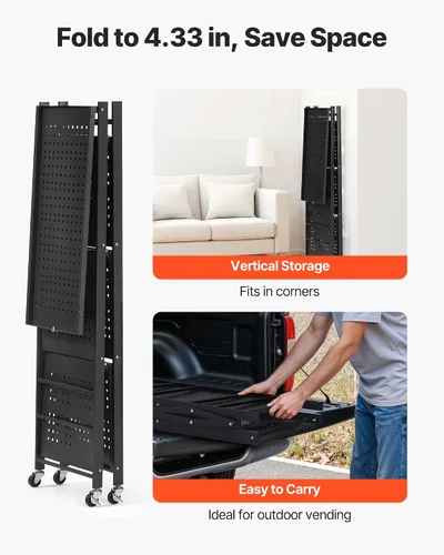Miniatura 7 de VEVOR Estantería plegable de 4 niveles, estante de almacenamiento de metal plegable de 26 pulgadas de ancho x 13 pulgadas de profundidad x 46 Negro