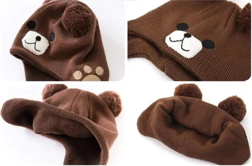 Miniatura 7 de LLmoway Gorro de punto con forro polar para bebé, con orejeras, pompón