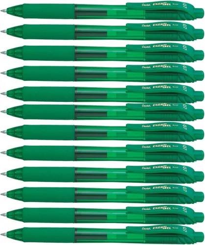 Pentel EnerGel-X - Lapicera de gel líquido retráctil, punta de 0,7 mm de metal, trazo medio, 3 unidades, Verde