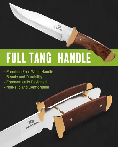 Miniatura 4 de Mossy Oak - Cuchillo Bowie de 14 pulgadas, mango de madera, cuchillo de caza Hoja fija de espiga completa, funda de cuero, cuchillos de caza
