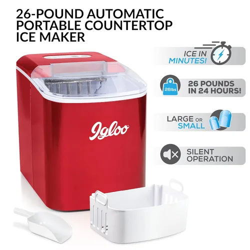 Miniatura 2 de Igloo, máquina para hacer hielo automática eléctrica de sobremesa de 26 libras - 9 cubos en 7 minutos, con cuchara y cesta Rojo