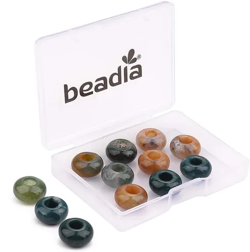 Miniatura 7 de BEADIA Cuentas de jade amarillo natural rondelle con orificio grande (5.5mm) cuentas sueltas semipreciosas para hacer joyas 0.55x0.295 pulgadas 12