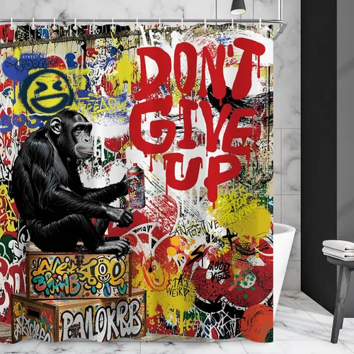 Juego de cortinas de ducha inspiradoras de graffiti abstractas para baño, 60 pulgadas de ancho x 72 pulgadas de alto, divertidas cortinas de ducha